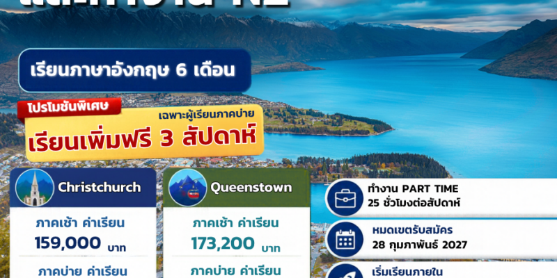 เรียนภาษาอังกฤษ เรียนต่อต่างประเทศ เรียนนิวซีแลนด์